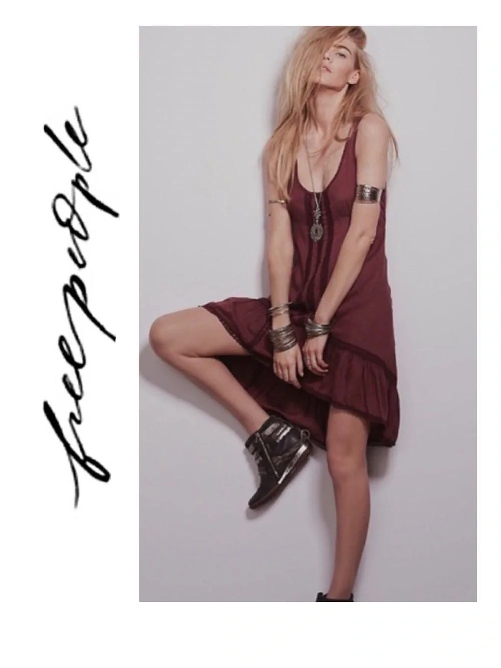 🌺 NWT!! Free People Parisian Lace Midi Slip Dress in Burgundy (S)